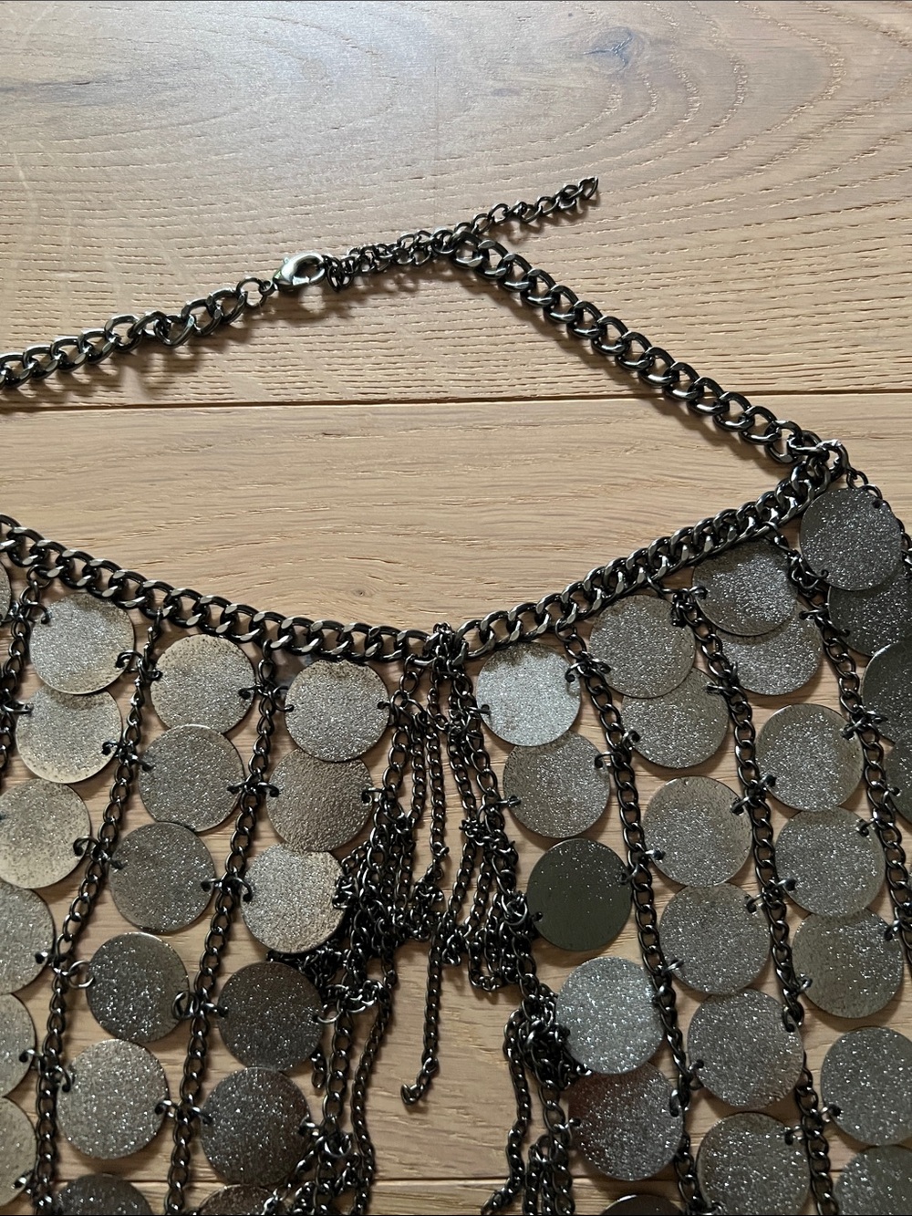 Metallic Coin Fringe Halter Top - Black Silver - Picture 2 of 6